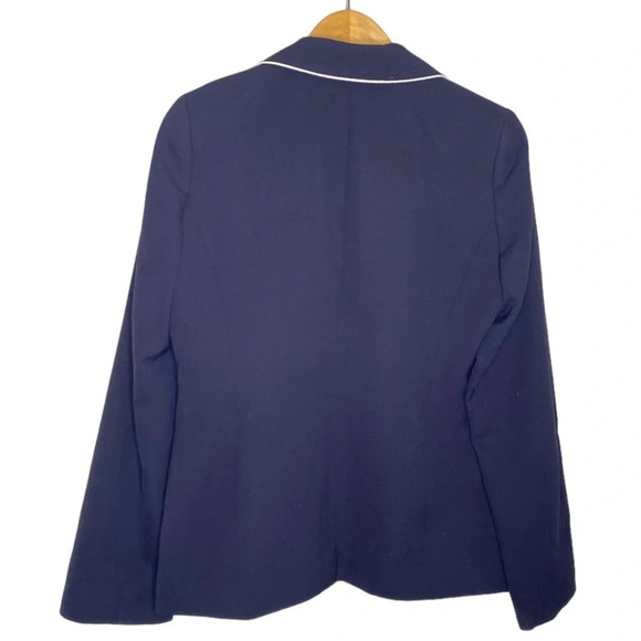 Austin Reed Vintage Navy Blue White Piping 100% Worsted Wool Blazer Women's 6 - Picture 7 of 11
